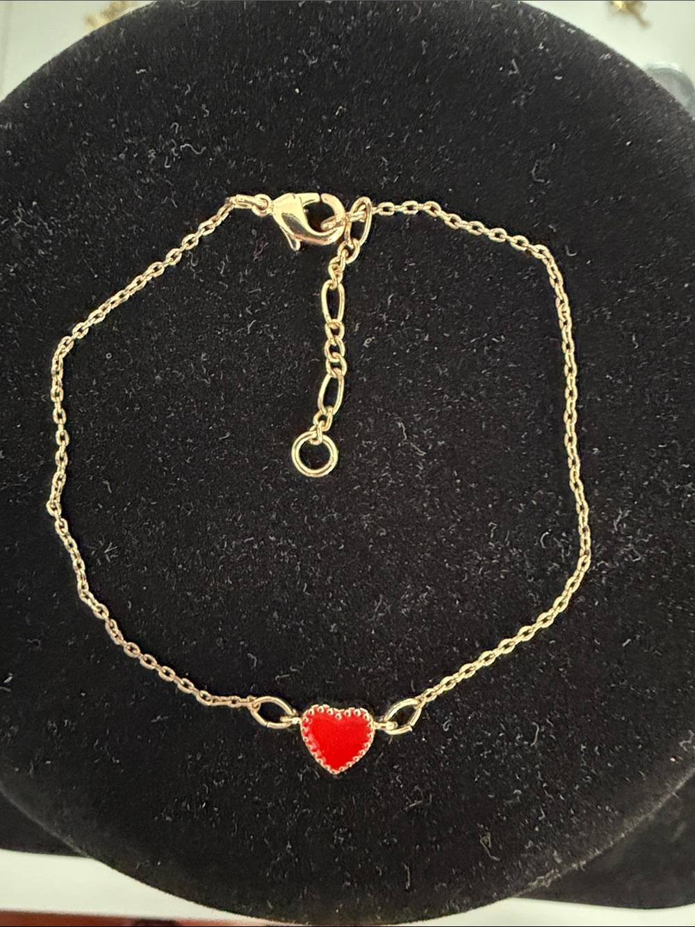 Gold Chain Bracelet with Red Heart Accent